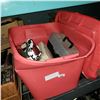 Image 1 : PINK TOTE OF HARDWARE, SKI GOGGLES, FISHING HOOKS, ETC