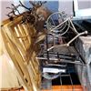Image 1 : METAL AND WOOD RACKS, BOTTLE CASE, AND METAL DECOR