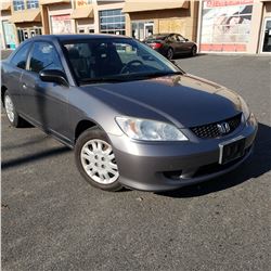 2005 HONDA CIVIC, 2 DOOR COUPE, 5 SPEED MANUAL, 206XXX KM WITH KEY REGISTRATION AND CAR FAX