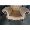 Image 2 : HIGHLY CARVED FRENCH PROVINCIAL ANTIQUE TUFTED ARM CHAIR