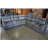 Image 1 : NEW MODERN GREY STITCHED PALOMINO FABRIC 3 PIECE SECTIONAL SOFA, WITH 3 POWER RECLINERS, 2 CONSOLES,