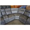 Image 3 : NEW MODERN GREY STITCHED PALOMINO FABRIC 3 PIECE SECTIONAL SOFA, WITH 3 POWER RECLINERS, 2 CONSOLES,