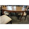 Image 2 : FRENCH PROVINCIAL WALNUT DINING TABLE W/ 5 BLACK CHAIRS AND 2 LEAFS