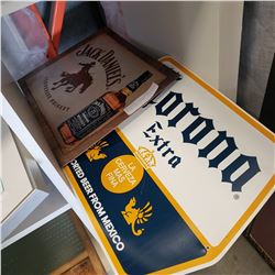 JACK DANIELS TIN SIGN AND CORONA PLASTIC SIGN