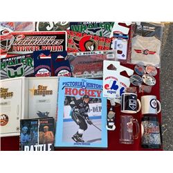 LOT OF SPORTS COLLECTIBLE AND MEMORABILIA INVENTORY LOT, INCLUDES ALL KINDS OF REAM FAN COLLECTIBLES