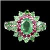 Image 1 : Natural Top Rich Green Emerald & Ruby Ring