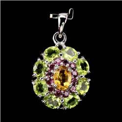 Natural Yellow Citrine Peridot Rhodolite Pendant