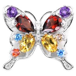 NATURAL GARNET AMETHYST CITRINE BUTTERFLY PENDANT