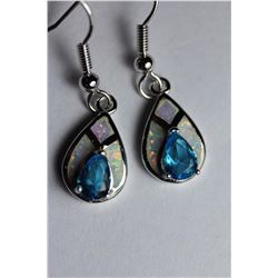 Natural London Blue Topaz & Opal Earrings