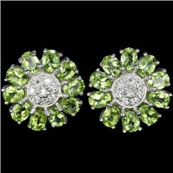 Natural Green Peridot Flower Earrings