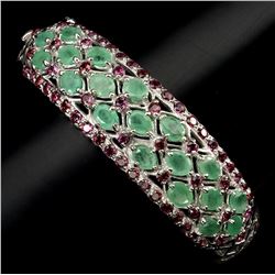 Natural Green Emerald & Rhodolite Garnet Bangle