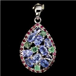 Natural Blue Tanzanite Emerald & Ruby Pendant