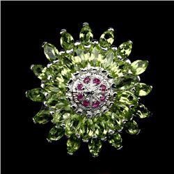 Natural Top Rich Green Peridot Ruby Ring