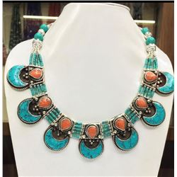 Tibet Hand Made Turquoise & Coral Necklace
