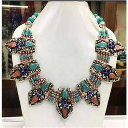 Tibet Hand Made Turquoise, Coral, Lapis Lazuli Necklace