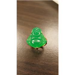 Hand Carved 12 Ct Jade Buddha Ring Mounted In 14 kt.