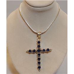BEAUTIFUL 10.75 NATURAL BLUE SAPPHIRE CROSS PENDANT