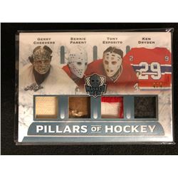 2017-18 LEAF MASKED MEN PILLARS OF HOCKEY QUAD JERSEY (CHEEVERS/ PARENT/ ESPOSITO/ DRYDEN) #4/4