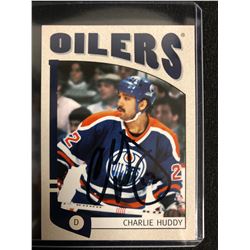 CHARLIE HUDDY SIGNED VINTAGE OILERS HOCKEY CARD