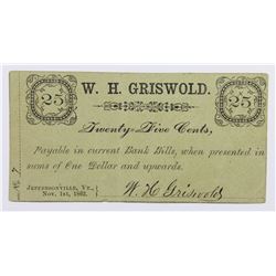 UNLISTED 1862 .25 CIVIL WAR SCRIP