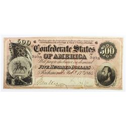 2/17/1864 $500 CONFEDERATE NOTE