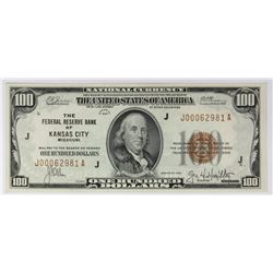 1929 $100.00 FEDERAL RESERVE BANK KANSAS CITY