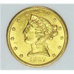 1907 $5 GOLD LIBERTY