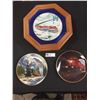 Image 1 : 3 Decorative Train Plates with one of them being BC Railway. In a frame