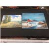 Image 1 : 2 Paintings Only 1 is Signed. T. Loie " Field of Flowers" 16 x12 and Farm in the Snow " 20 x 16