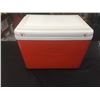 Image 3 : Vintage Orange Cooler with Chevron on the Front. 20" x 13" x 12"