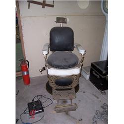 LARGE PORCELIN AND CAST BARBER CHAIR 
