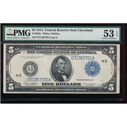 1914 $5 Cleveland Federal Reserve Note PMG 53EPQ