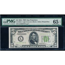 1934 $5 San Francisco Federal Reserve Note PMG 65EPQ