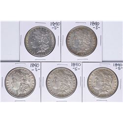 Lot of (5) 1890-S $1 Morgan Silver Dollar Coins