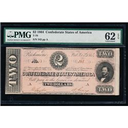 1864 $2 Radar Confederate States of America Note PMG 62EPQ