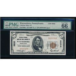 1929 $5 Waynesboro National Bank Note PMG 66EPQ