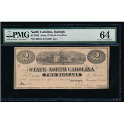 1863 $2 North Carolina Obsolete Note PMG 64