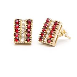 Plated 18KT Yellow Gold 3.37ctw Garnet and Diamond Earrings