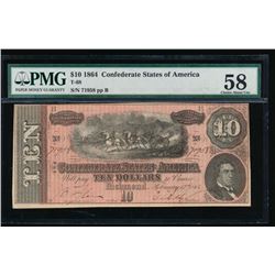 1864 $10 Confederate States of America Note PMG 58