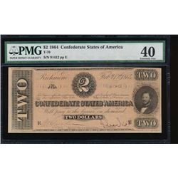 1864 $2 Confederate States of America Note PMG 40