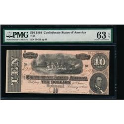 1864 $10 Confederate States of America Note PMG 63EPQ