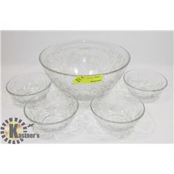 LARGE BOWL WITH 4 MATCHING SMALLER BOWLS