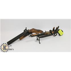 LOT OF 2 WOOD REPLICA GUN ORNAMENTS.