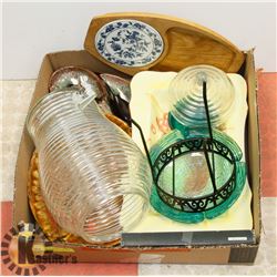 FLAT OF DISHES, ASHTRAY AND JUICE DISPENSER