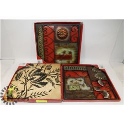 LOT OF THREE 14" X 14" PIECES OF WALL ART