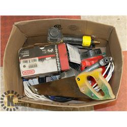 BOX WITH HANDSAW, AIRNAILER, CHAINSAW AND MORE