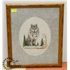 Image 1 : FRAMED MATTED NEEDLE ART WOLF PICTURE