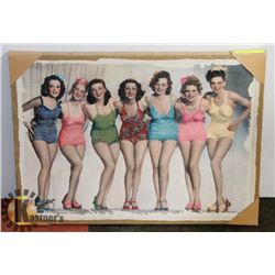 50'S STYLE PANORAMIC SWIMSUIT LINE-UP ON BURLAP