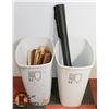 Image 1 : TWO 51L GARBAGE CANS SOLD WITH WOOD SHIMS, AND