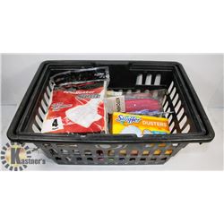 CRATE OF CLEANING SUPPLIES AND MORE